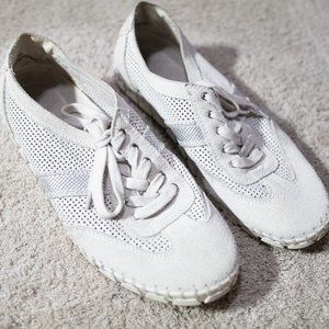 White Suede Sneakers (no brand) with silver stripe